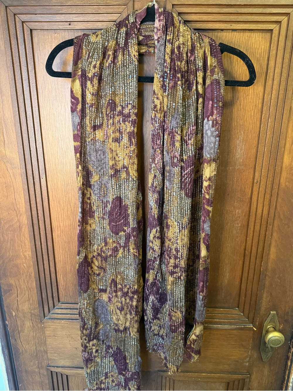 Ralph Lauren Floral Ribbed Scarf in Mustard, Plum & Gray